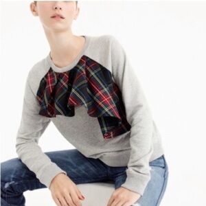 J. Crew Tartan Ruffle Gray Sweatshirt S: PLEASE READ DESCRIPTION